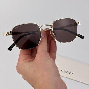 Gucci GG1876S 002 Sunglasses – Gold Metal Square Frame with Brown Lenses
